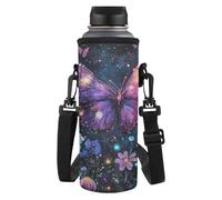 Tiasarato Purple Butterfly Water Bottle Holder with Strap 40 oz Portable Thermal Sleeve Carrier for Running Walking 1000-1800ml Bottles Women High Capacity