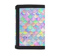 Tiasarato Rainbow Fish Scales Wallet for Girls Kids Large Capacity RFID Trifold Wallet Trifold Money Organizer Coin Purse Handbag