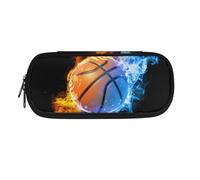 Tiasarato Slim School Pencil Case for Kids Boys Girls, Compact Basketball Print Pen Organiser with Zipper Compartments