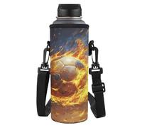 Tiasarato Soccer Burning Fire Water Bottle Carrier with Strap for Walking 64 Oz Lightweight Soft Fabric Sleeve Bag Thermal Protection Men Fitness Sports Accessories