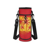 Tiasarato Spanish Flag Palm Tree Sports Water Bottle Carrier with Quick Access Pocket Reusable Cup Holder Scratch Resistant Cover for Gym Cycling School