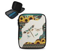 Tiasarato Sunflower Dragonfly Crochet Hook Case Aztec Tribal Crochet Needles Kit Large Capacity Knitting Accessories Case,Bag Only