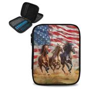 Tiasarato Three Horses Crochet Bag Organizer American Flag Crochet Storage Organizer Patriotic Design Knitting Bag for Beginners and Experienced Crochet Lovers