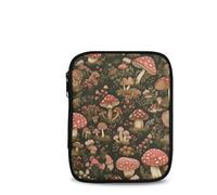 Tiasarato Wild Mushroom Print Crochet Hook Case Double Layer Knitting Needle Organizer Zippered Storage Bag with Pockets for Hooks and Yarn Tools