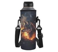 Tiasarato Wolf Burning Fire 40 Oz Water Bottle Carrier for Walking Soft Fabric Sleeve Bag, Lightweight Portable Protection for Men Jogging, Fitness Hiking