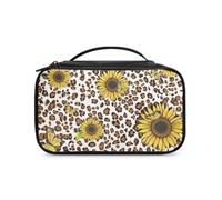Tiasarato Womens Travel Cosmetic Bag Large Makeup Bag with Brush Holder Multi-function Storage Bag for Girls Friends Sister Gift,Travel Accessories, Yellow Sunflower Brown Leopard Print, Fashion