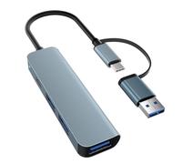 tiavalmax 4-Port USB Hub Aluminum USB 3.0 & Type-C Hub 5Gbps Splitter for Laptop PC Desktop Tablet MacBook iPhone 16 15 iPad iMac Android Flash Drive Xbox Printer Console Camera HDD Card Reader Mouse