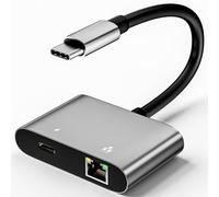 tiavalmax USB C to Ethernet Internet Adapter 2.5Gbps, 2-in-1 Aluminum Type C 3.1 to RJ45 LAN Network Adapter with 60W USB-C PD Charging Port for iPhone 16/15, iPad, Galaxy, Laptop, PC, MacBook, Switch