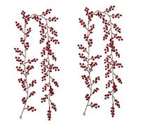 TIAVNTD 2Pcs Artificial Red Berry Garland 170cm Hanging Christmas Garland with Red Berry for Holiday Fireplace Stairs Table Decorations