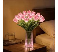 Tiawainn Radiant Romantic Tulip Light, 15PCS Twinkling LED Tulips Artificial Flowers, Hand-Held Flower Ambient Night Lamp, Real Touch Faux Tulip Lights for Bedroom Wedding Day Home Decor (Pink)