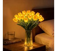 Tiawainn Radiant Romantic Tulip Light, 15PCS Twinkling LED Tulips Artificial Flowers, Hand-Held Flower Ambient Night Lamp, Real Touch Faux Tulip Lights for Bedroom Wedding Day Home Decor (Yellow)