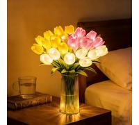 Tiawainn Radiant Romantic Tulip Light, 15PCS Twinkling LED Tulips Artificial Flowers, Hand-Held Flower Ambient Night Lamp, Real Touch Faux Tulip Lights for Bedroom Wedding Day Home Decor (Mixed)
