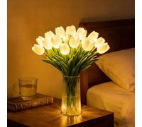 Tiawainn Radiant Romantic Tulip Light, 15PCS Twinkling LED Tulips Artificial Flowers, Hand-Held Flower Ambient Night Lamp, Real Touch Faux Tulip Lights for Bedroom Wedding Day Home Decor (White)