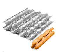 Tiawudi 2 Pack Nonstick Perforated Baguette Pan 15" x 13" for French Bread Baking 4 Wave Loaves Loaf Bake Mold Oven Toaster Pan (Silver)