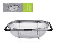 Tiawudi 6-Quart Large Over The Sink Colander, Heavy Duty 40% Thicker 18/8 Stainless Steel Fine Mesh Strainer Basket with Expandable Rubber Grip Handles - Strain, Drain, Rinse Fruits, Vegetables