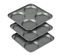 Tiawudi Muffin Top Pan, 4-Cup Hamburger Bun Pan, Large Whoopie Pies Pan, Non-Stick Bakeware for Eggs, Cornbread, Small Cake Layers and Drop Cookies, Set of 3