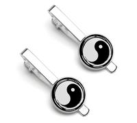Tiayead Yin And Yang-Tai Chi Tie Clip for Men,Round Tie Bar Clips And Cufflinks Set for Luxury Clothing Accessories 2 Pcs
