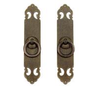 Tiazza 2Pcs Chinese Vintage Style Antique Brass Straight Plate Pull Handle Knobs Drawer Cabinet Bookcase Wardrobe Doors and Windows Handle