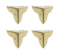 Tiazza 4Pcs Vintage Pure Brass Hollow Cloud Pattern Corner Protectors Antique Hardware Desk Edge Wooden Jewelry Gift Box Cabinet Three Sides Full Encase Corner Guard (Gold)
