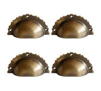 Tiazza 4Pcs Vintage Style Solid Brass Cup Shell Drawer Pulls Bedside Cupboard Wardrobe Antique Handle