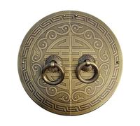 Tiazza A Pair Antique Brass Round Plate Pulls Handle Shoe Cabinet Wardrobe Cupboard Pure Copper Vintage Double Door Ring Pull (Bronze Tone)
