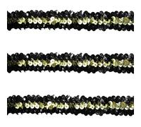 Tibaoffy 30mm Wide Black Gold Sequin Trim Ribbon - 10 Yard Bling Craft Fabric for DIY Sewing, Costume Design, Party Decor