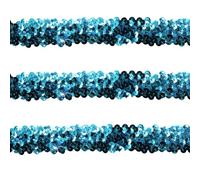 Tibaoffy 30mm Wide Lake Blue Sequin Trim Ribbon - 10 Yard Bling Craft Fabric for DIY Sewing, Costume Design, Party Decor