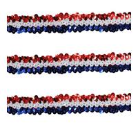 Tibaoffy 30mm Wide Royal Blue White Red Sequin Trim Ribbon - 10 Yard Bling Craft Fabric for DIY Sewing, Costume Design, Party Decor