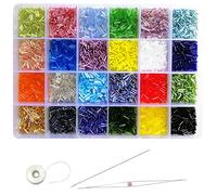 Tibaoffy Crafts Glass Bugle Beads 6mm Tube Spacer Beads Beading Needles with Organizer Box for Jewelry Making (24 Assorted Multicolor Set, Total About 7200pcs)