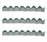 Tibaoffy Long 14 Yard Wide 35mm/1.37inch Green Silver with Silver Sequins lace Trim Decorated Craft Ribbon for DIY Craft Sewing Fabric