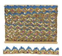 Tibaoffy Long 14 Yard Wide 35mm/1.37inch Peacock Blue and Gold with Gold Sequins lace Trim Decorated Craft Ribbon for DIY Craft Sewing Fabric