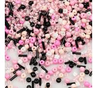 Tibaoffy Mixed Pink Black Beads Size 6/0 Crafts Glass Seed Beads 4mm for Jewelry Making (Total About 100g About 1200pcs)