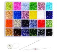 Tibaoffy Size 11/0 Crafts Glass Seed Beads 2mm Bugle Beads Beading Needles with Organizer Box for Jewelry Making (24 Assorted Multicolor Set, Total About 21600pcs)