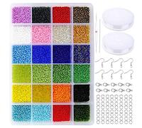 Tibaoffy Size 12/0 Crafts Glass Beads 2mm Tiny Pony Beads Assorted Set with Organizer Box for Jewellery Making (24 Different Colorful Set, Total Approx. 14400 Pieces)