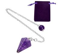 Tibapla Amethyst Crystal Pendulum, Healing Crystal Pendulum, Gemstone Crystal Pendulum with Gift Pouch, Gemstone Cone Pendant, Reiki Healing Amethyst Crystal Pendulum for Dowsing Divination Scrying