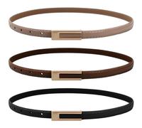 Tibapla Pack of 3 Slim Waist Belt for Women, Slim Leather Belt with Metal Buckle, Adjustable Thin Belt, Women's Skinny Retro Waist Belt for Jeans, Casual Trousers, Dresses, 105 cm, Black, brown,