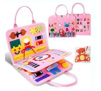 Tibatoes Toddler Montessori Play Board, Tibatoes Montessori Busy Board, Busy Boards Montessori Book for Long Car Rides and Summer Trips Boys Girls (pink-A)