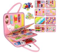 Tibatoes Toddler Montessori Play Board, Tibatoes Montessori Busy Board, Busy Boards Montessori Book for Long Car Rides and Summer Trips Boys Girls (pink-B)