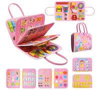 Tibatoes Toddler Montessori Play Board, Tibatoes Montessori Busy Board, Busy Boards Montessori Book for Long Car Rides and Summer Trips Boys Girls (pink-C)