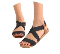 tibenqrt Womens Elastic Ankle Strap Flat Sandals, Summer Dressy Lightweight Shoes, Slip On Strappy Gladiator Sandals, Rubber Sole Slip-Resistant Sandal, Comfortable Getaway Footwear For Vacation