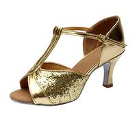 tibenqrt Womens Latin Dance Shoes - Sparkly Sequins Open Toe Sandals Practice Elegant Kitten Heels Sandal Vintage Adjustable Strap Buckle Shoes Ladies Lightweight Dancing Heels For Performance