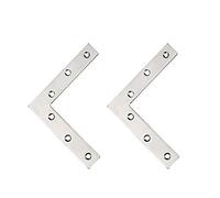 Tiberham Flat L Shaped Corner Bracket, 2Pcs 120 x 120 mm Stainless Steel Right Angle Corner Brace Repair Plate, Heavy Duty Furniture Fastener Joint Corner Connector for Wood Shelf Cabinet Table Chair