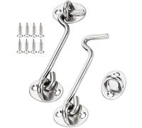 Tiberham Stainless Steel Cabin Hook, Heavy Duty Eye Latch Lock, Swivel Gate Door Shed Catch Window Brace Silent Holder with Mounting Screws, 95 mm/3.7 inches, Pack of 2
