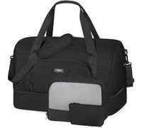 TIBES Women's Weekender Bag, Black, L: 21" Travel Duffel with Shoe Compartment & Wet Pocket, Carry On Tote, 41L, 3 Compartments