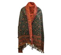 Tibet GREEN ORANGE COLOUR FLORAL SOFT WARM WOOLEN WINTER FLORAL LEAF PRINT SCARF HANDMADE LUXURIOUS SCARF SHAWL WRAP DECORATION BLANKET OVERSIZED REVERS ABLE WINTER SCARF PURE YAK WOOL SCARF SHAWL