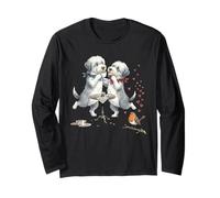 Tibet Terrier Dogs Dance Happy with Cup of Coffee in the Morning Long Sleeve T-Shirt