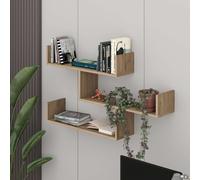 Tibet' Wall-Mounted Bookcase Display Unit 120cm Wide Decortie Light Brown 1 Pack