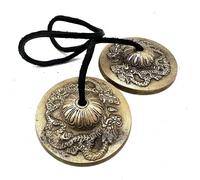 Tibetan Artisans Tingsha Dragon Meditation Cymbals, Brass, TTB-03, 7.4 cm Diameter, 300g, Traditional Handcrafted Design