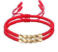 Tibetan Bead Bracelet Means Wealth Creation and Spiritual Energy Adjustable Handmade Braided Copper Bracelet Set Lucky Tibetan Bracelet (2pcs, Red)