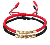 Tibetan Bead Bracelet Means Wealth Creation and Spiritual Energy Adjustable Handmade Braided Copper Bracelet Set Lucky Tibetan Bracelet (2pcs, Red+Black)